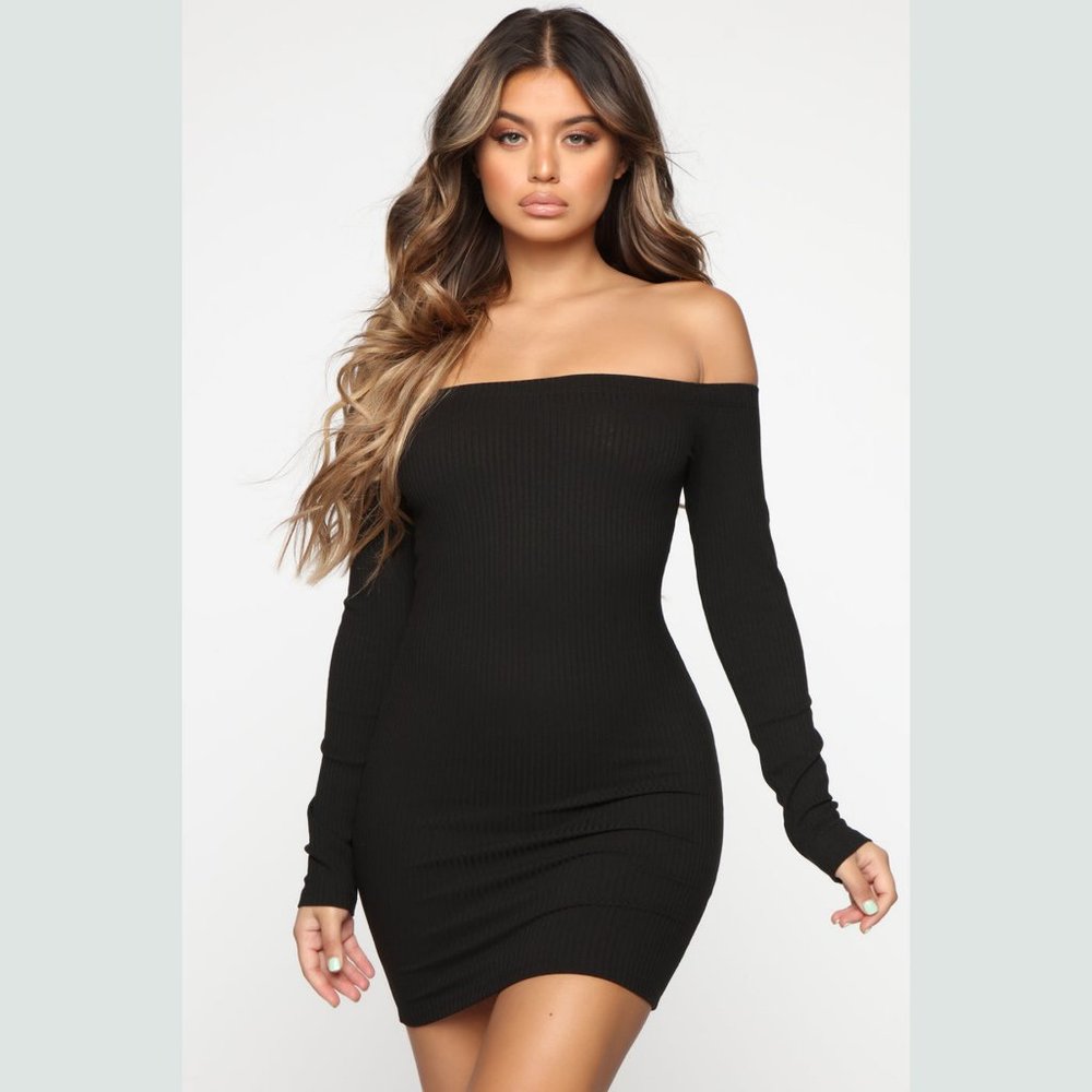 Fashion Nova Ribbed Off-shoulder Mini Dress